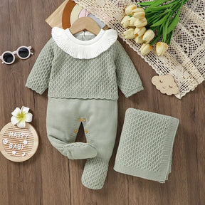 Petite Knit® Waffle Weave Romper & Blanket Set - Petite Cove 