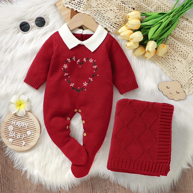 Petite Knit® 'Floral Heart' Romper & Blanket Set - Petite Cove 