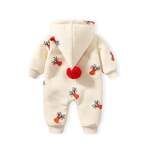 Baby Beige Deer Hooded Warm Romper - Petite Cove 