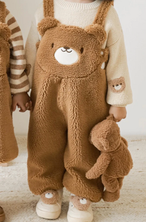 Petite Bear Cozy Teddy Overalls| Brown - Petite Cove 