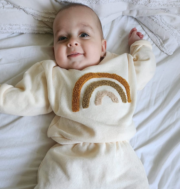 Boho-Chic Rainbow Sweatsuit in Beige - Petite Cove 