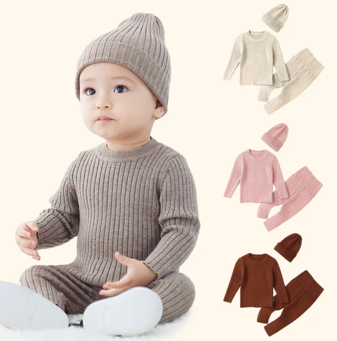 Knit Trio - Bottom, Top & Hat Set - Petite Cove 