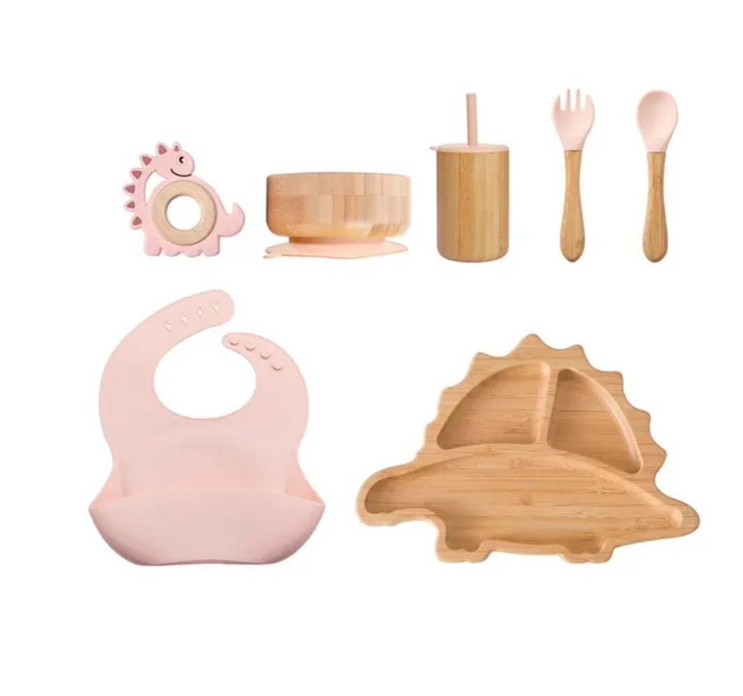 Dino Feast 7-Piece Bamboo Dinner Set: Eco-Friendly Baby Tableware - Petite Cove 