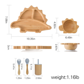 Dino Feast 7-Piece Bamboo Dinner Set: Eco-Friendly Baby Tableware - Petite Cove 