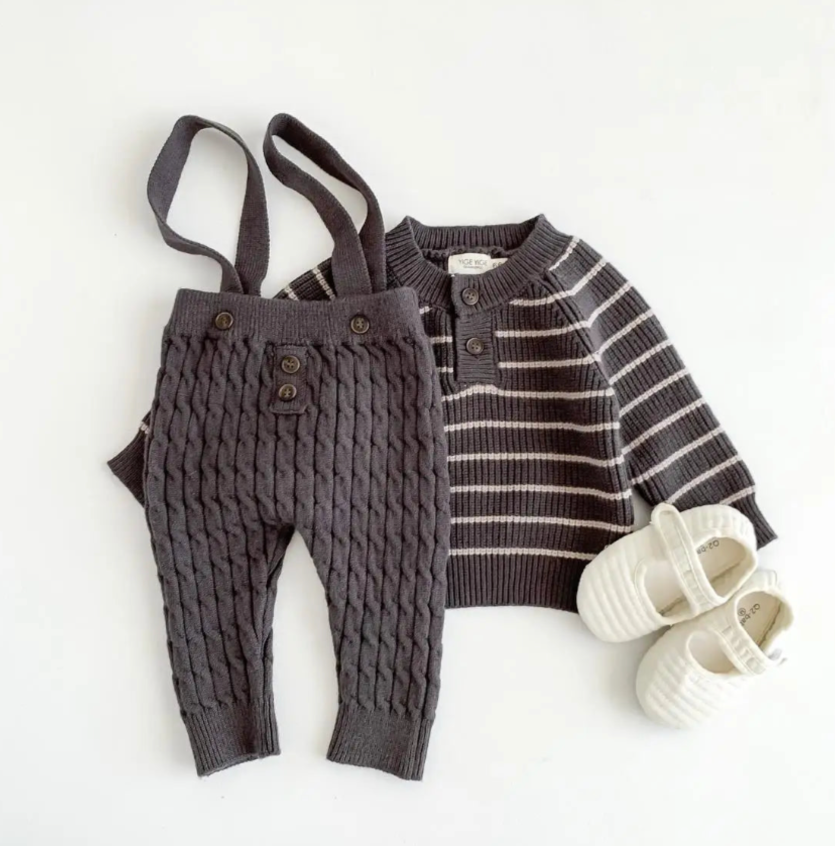 Petite Knit® Classic Stripes Sweater & Overalls Set - Petite Cove 