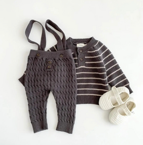 Petite Knit® Classic Stripes Sweater & Overalls Set - Petite Cove 