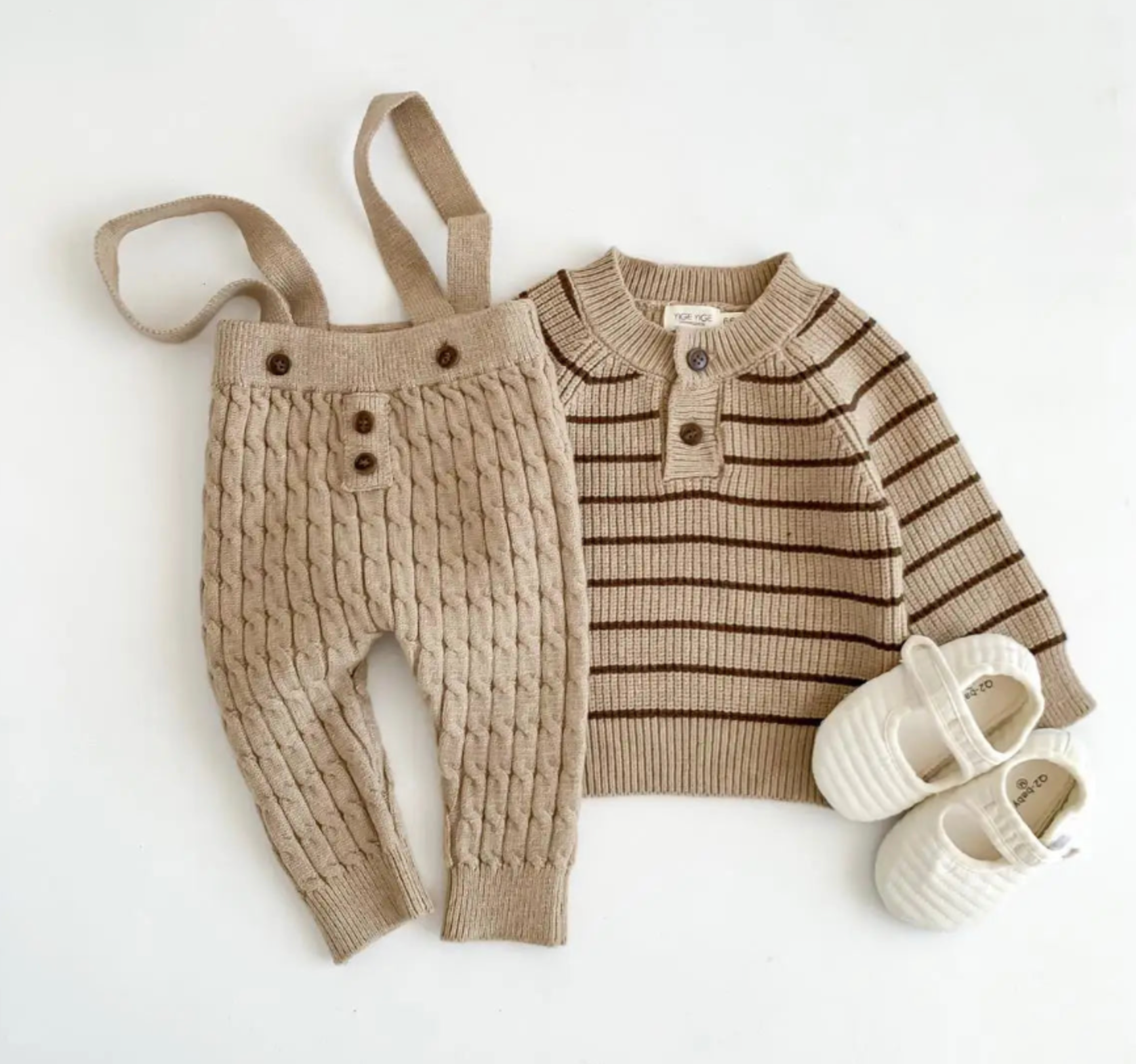 Petite Knit® Classic Stripes Sweater & Overalls Set - Petite Cove 