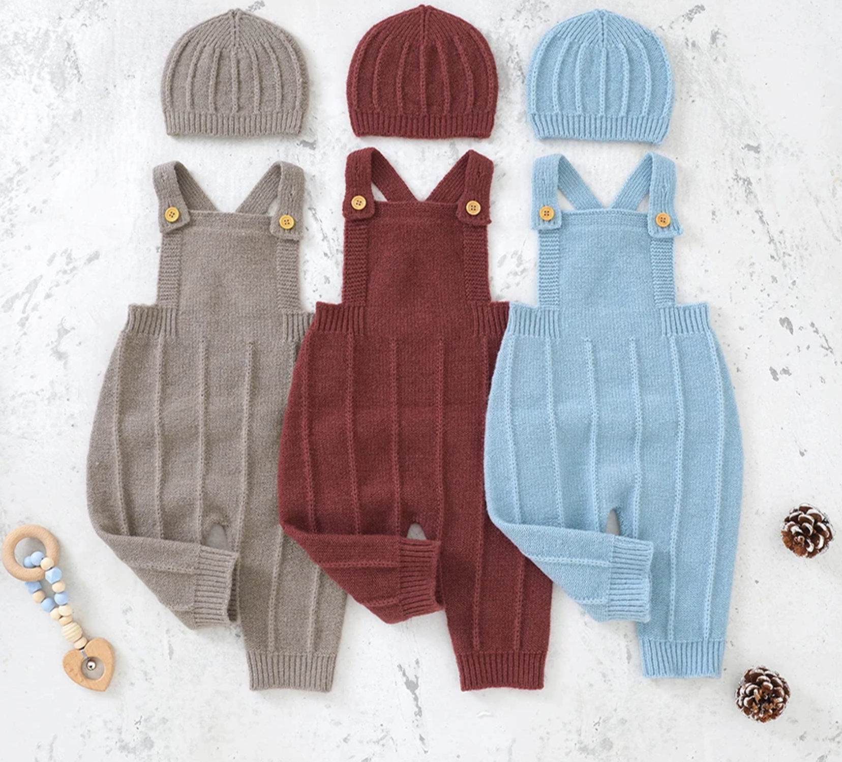 Petite Knit® Strap Baby Romper & Hat Set - Petite Cove 