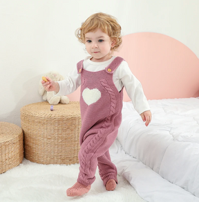 Petite Knit® 'Heart Accent Cable' Overalls & Cardigan Set - Petite Cove 