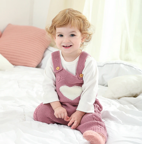 Petite Knit® 'Heart Accent Cable' Overalls & Cardigan Set - Petite Cove 