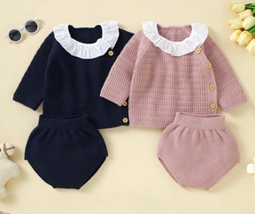 Petite Knit® Classic Collared Sweater & Shorts Set - Petite Cove 