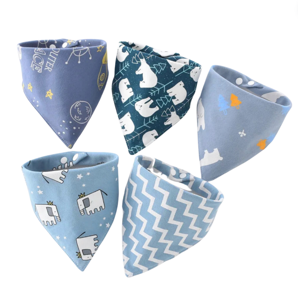 5-Piece Essential Waterproof Bib Bandanas - Petite Cove 