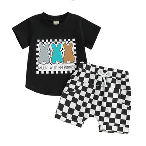 Bunny Pals Checkered T-Shirt & Shorts Set - Petite Cove 