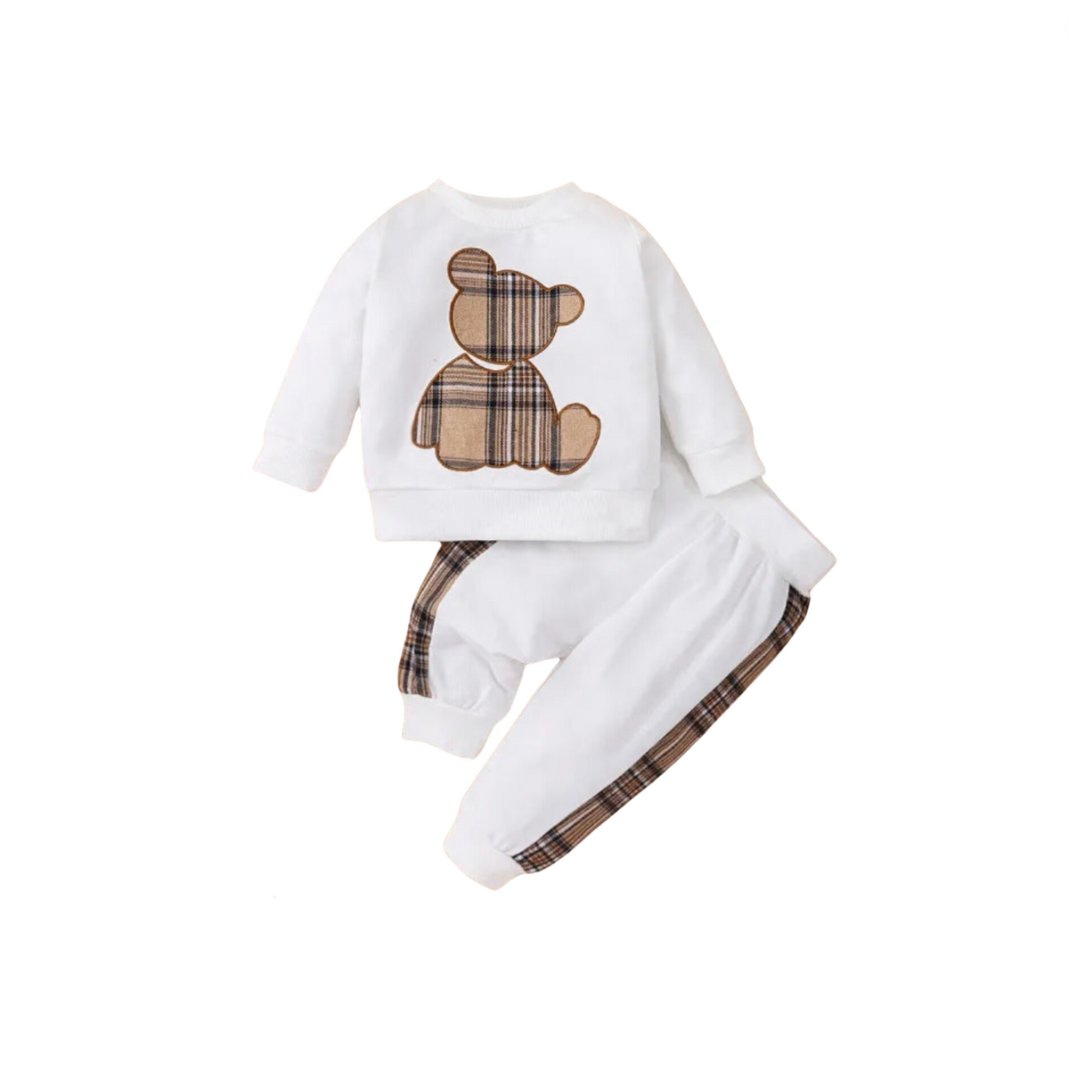 Bear & Plaid Cozy Sweatshirt and Pants Set - Petite Cove 