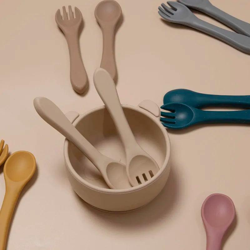 Silicone Essentials: Kid-Proof Training Spoon & Fork Duo - Petite Cove 