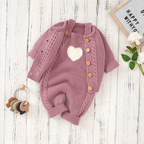 Petite Knit® 'Heart Accent Cable' Overalls & Cardigan Set - Petite Cove 