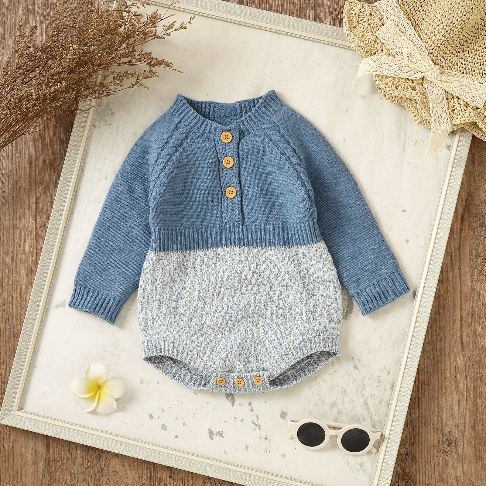 Petite Knit® Button-Up Baby Romper - Petite Cove 