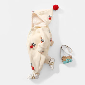 Baby Beige Deer Hooded Warm Romper - Petite Cove 