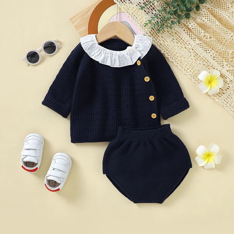 Petite Knit® Classic Collared Sweater & Shorts Set - Petite Cove 