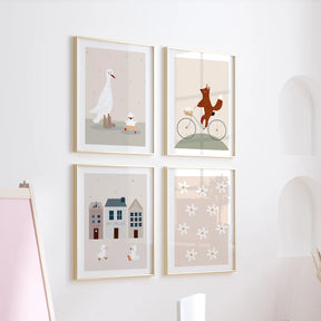 Boho-Chic Nursery Wall Art | 'Playful Pals': Duck, Squirrel & Friends Cartoon Canvas - Petite Cove 