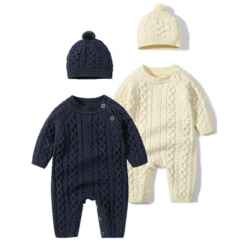 Classic Knit Romper & Hat Set - Petite Cove 