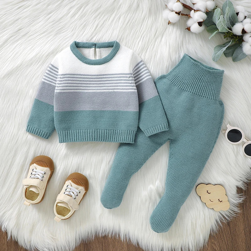 Petite Knit® 'Timeless Stripes' Sweater & Trousers Set - Petite Cove 