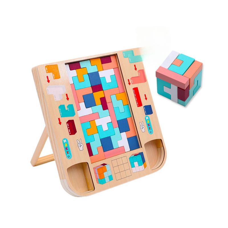 Montessori 2-in-1 Wooden Tetris & Cube Puzzle